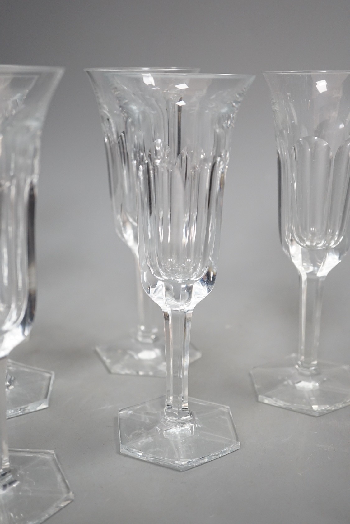 Six Moser cut glass flutes - 18.5cm tall
